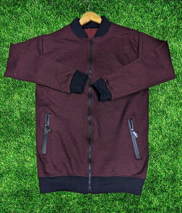 Men's Fleece Bomber Jacket - Maroon, Plain Pattern