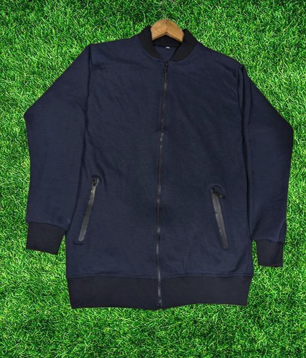 Men's Fleece Bomber Jacket  - Blue, Plain Pattern