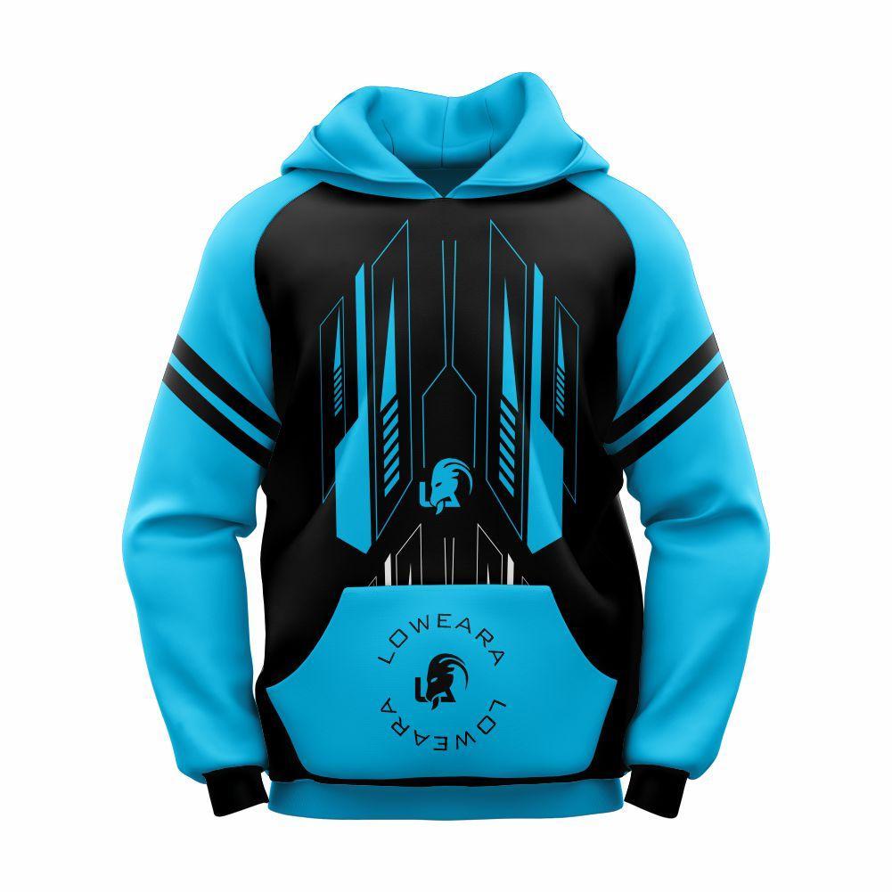 Unisex Gamer Hooded Sweatshirt -  Blue Polyester Fleece with Printed Design