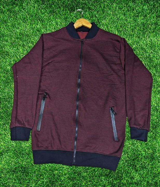 Men's Fleece Bomber Jacket - Maroon, Plain Pattern